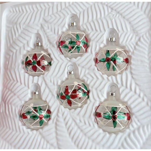 Vintage Christmas Trimmeries glass ornaments Hand Decorated Red Green Poinsettia - Picture 6 of 6
